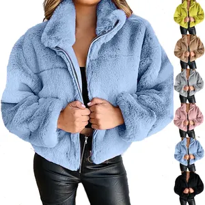 Nouvel arrivage veste d'hiver en polaire pour femme, manteau court avec fermeture éclair, grande taille