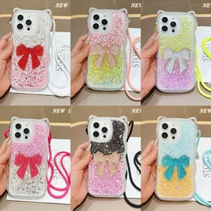 Coque de téléphone antichoc en TPU avec dégradé de paillettes et nœud décoratif pour iPhone 13/14/15/16/17 Pro Max, personnalisable - Product Image 2