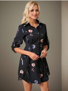 Abito chemisier da donna vintage estivo 2026 con stampa floreale, vestibilità slim, linea ad A e <span class=keywords><strong>maniche</strong></span> a campana a manica lunga - Product Image 5