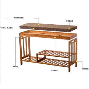 Bamboo Shoe Changing Stool With <b>Cushioned</b> Bench And <b>Storage</b> Rack 90X30X50 Cm For Entryway Use - Product Image 2
