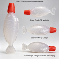 Bouteille jetable personnalisée en forme de poisson pour sauce soja et sauce sushi avec bouchon à vis et impression sérigraphique, en PE de qualité alimentaire