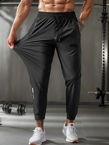 Pantaloni da Corsa da <span class=keywords><strong>Uomo</strong></span> in Seta di Ghiaccio Estivi ad Asciugatura Rapida per Allenamento e Fitness con Tasca con Zip Pantaloni Sportivi da Palestra Traspiranti - Product Image 2
