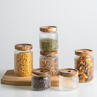 Pot de conservation en verre borosilicate avec couvercle hermétique en bois, capacité 400-1000 ml, en verre martelé, pour grains de café, thé, sucre
