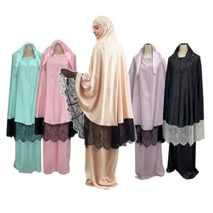 2022 New Muslim Zweiteiler Set Frauen Gebet Kleidungs stück Ramadan Muslim Abaya Ensembles Robe Spitze Maxi kleid Kaftan Islamic Clothing