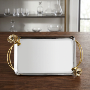 Bandeja de Servir Moderna de Hierro Forjado de Lujo para Bodas, con Asa Decorativa de Mariposa y Rama de Flores, Plato Ovalado de Metal - Product Image 6
