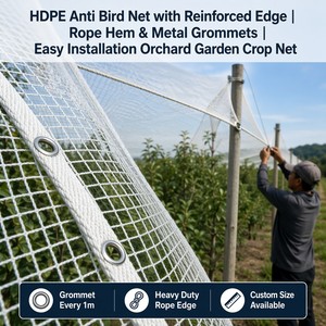 Filet anti-oiseaux en HDPE noir de 25 mm, robuste, pour élevages de volailles en plein air, protection contre la <span class=keywords><strong>grippe</strong></span> <span class=keywords><strong>aviaire</strong></span> <span class=keywords><strong>et</strong></span> la biosecurité - Product Image 1