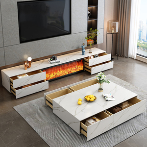 Mobile TV con <span class=keywords><strong>simulazione</strong></span> fiamma, mobile TV con piano in finto roccia e set tavolino da caffè, con nucleo a fiamma integrato per <span class=keywords><strong>soggiorno</strong></span> domestico - Product Image 5