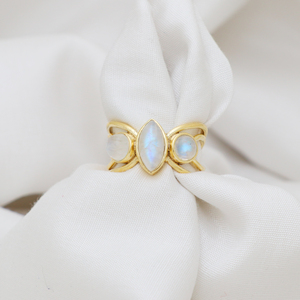 Vente chaude 925 Sterling Silver 18K Plaqué Or Rainbow Moonstone Fine Jewelry Multiple Stone Ring Wholesale Gemstone Rings - Product Image 2