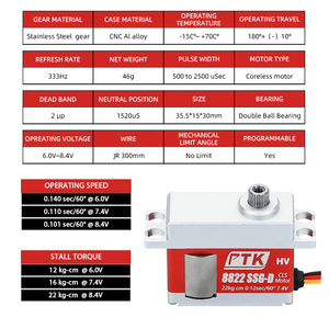 PTK 8822 SSG-D 22kg <span class=keywords><strong>Servo</strong></span> <span class=keywords><strong>Motor</strong></span> Digital de Alta Velocidade com Dentes de Aço Metálico 25g para FPV de Asa Fixa de Tamanho Médio Unissex 14 Anos ou Mais - Product Image 2