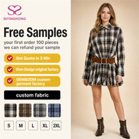 Robe chemise mini à carreaux pour femme, sur mesure, à manches longues, col cranté, taille ceinturée, ourlet à volants, style automne urbain