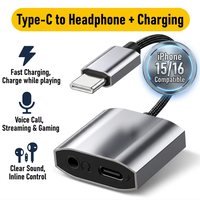 Adaptateur audio USB C 3,5 mm, puce DAC Hi-Fi, charge rapide PD 60W, séparateur de casque 2 en 1, aluminium, iPhone 16 Pro Max