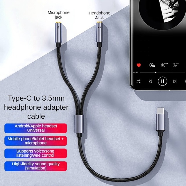 2 in 1 USB-C to 3.5MM Coaxial Audio Adapter Gold Plated Male/Female Splitter with PVC Jacket for Phone Tablet Laptop Speaker