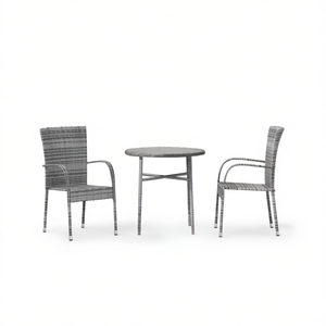 Set da Pranzo da Giardino in Polyrattan Grigio, Arredamento Moderno da Esterno Compatto con Telaio in Metallo per 2 Persone - Product Image 1