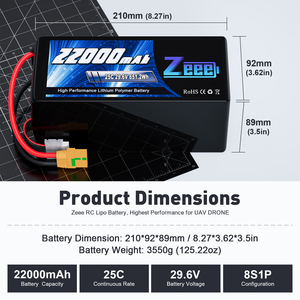 <span class=keywords><strong>Batterie</strong></span> Lipo pour drone FPV 29,6 V 8S 16000 mAh haute densité 25C, longue autonomie, boîtier souple - Product Image 2