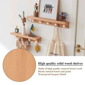 Wooden <b>wall</b>-<b>mounted</b> <b>shelf</b>, bedroom clothes rack, solid wood home coat rack, bathroom towel rack - Product Image 4