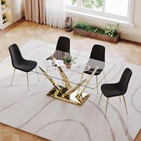 Nouvelle arrivée ensemble de table à manger rectangulaire de luxe avec plateau en verre trempé doré et ensemble de chaises pour la cuisine à domicile ou le restaurant
