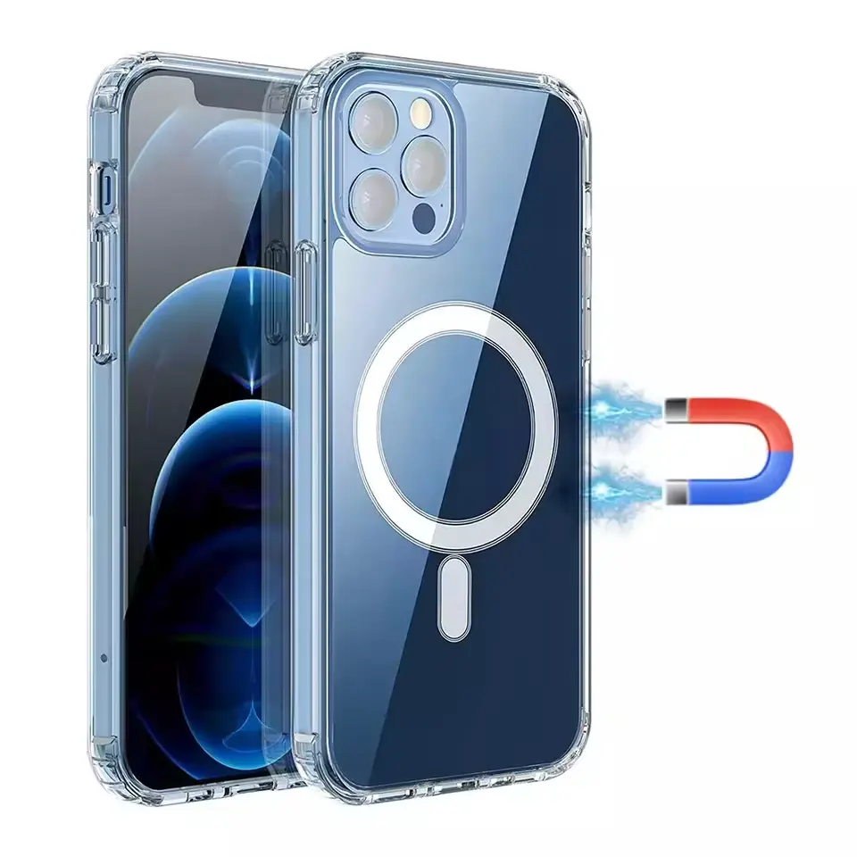 Para la cubierta Iphone 11 12 13 14 15 Pro Max funda a prueba de golpes magnética transparente personalizada de lujo transparente acrílico duro teléfono caso