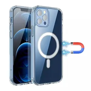 Capa para celular iPhone 11 12 13 14 15 Pro Max, capa rígida em acrílico transparente magnética à prova de choque personalizada luxuosa