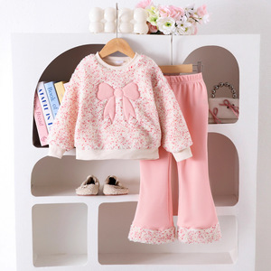 New Autumn Winter Thickened Cute Lace Trim <b>Patchwork</b> Loungewear Set for Kids Clothing Girls 2-7Y - Product Image 1