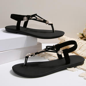 Nouvelles sandales plates d'été pour femme, polyvalentes, à pince d'orteil, style ethnique simple, grande taille, en PU - Product Image 4