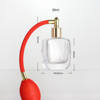 Atomiseur de parfum rechargeable de luxe 30 ml, flacon en verre transparent avec bulbe rouge et tuyau flexible, fabriqué en Chine, modèle ASP301515