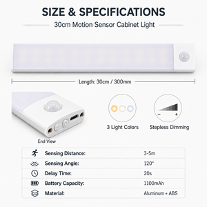 30cm Motion Sensor Cabinet <b>Light</b> <b>LED</b> Under Cabinet Lamp Magnetic 3 Color Stepless <b>Dimmable</b> Wireless Portable - Product Image 4