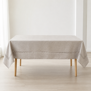 Banquet Tablecloth Polyester <b>Linen</b> Look Laser Cut Rectangle <b>Table</b> <b>Cloth</b> for Hotel Event Venue Bulk Orders - Product Image 1