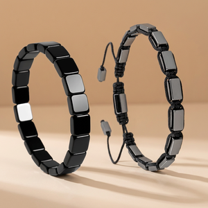 <span class=keywords><strong>Bracciale</strong></span> in ematite con perline quadrate di <span class=keywords><strong>ossidiana</strong></span> naturale, per alleviare lo stress, souvenir curativo, regalo festivo, adatto per uomini e donne - Product Image 1