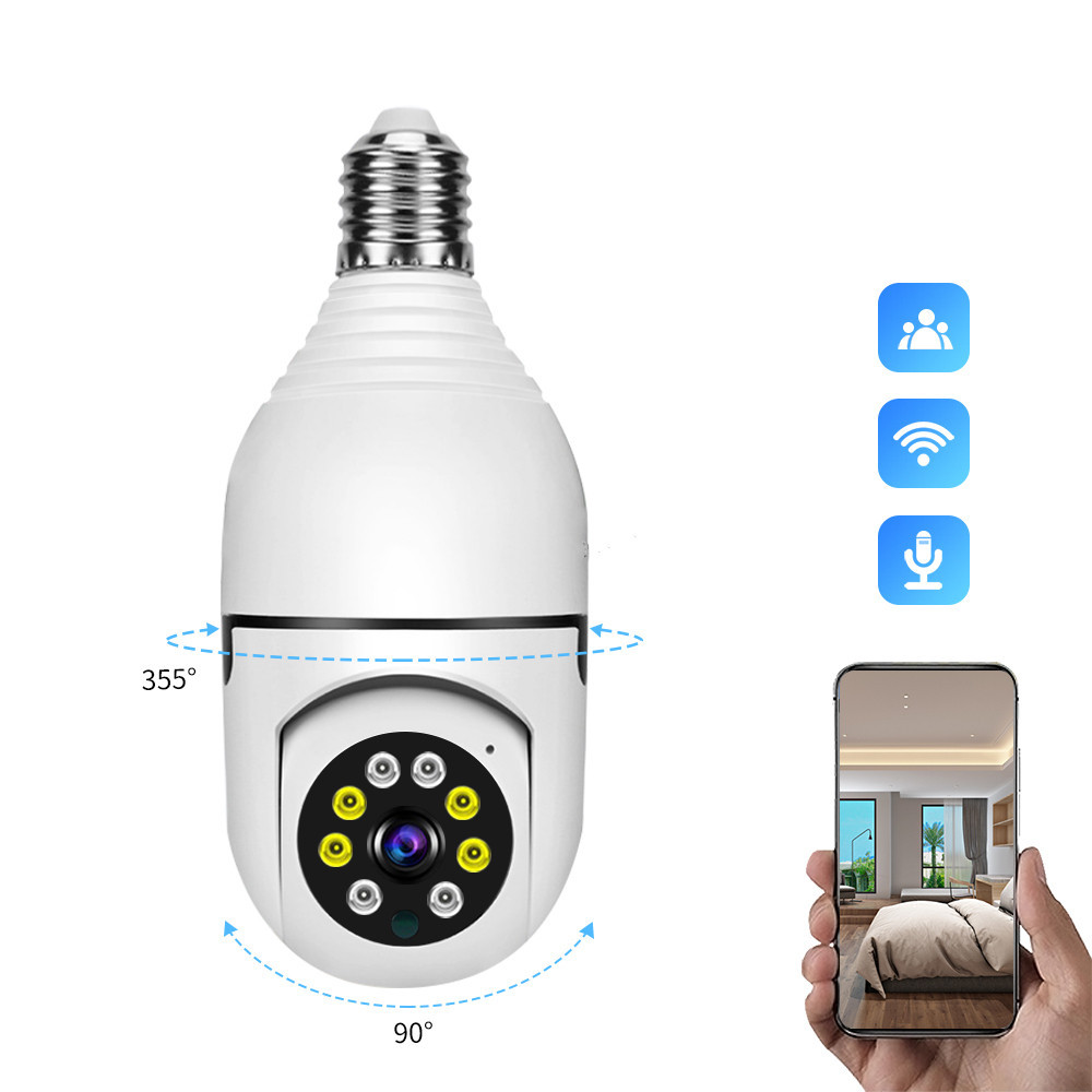 360° WiFi Smart Bulb Security Camera with HD Night Vision, Motion Detection, Two-Way Audio & Remote Monitoring