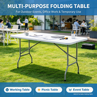Table rectangulaire robuste en acier pour intérieur et extérieur, utilisable pour les banquets et les buffets, pliable en deux