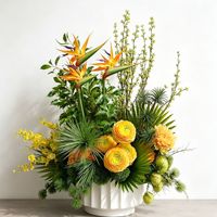 S-0033 Composition florale artificielle de qualité, orange et verte, pour centre de table de mariage et événements