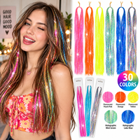 Extensions de cheveux scintillantes de 47 pouces, fils capillaires colorés pour femmes, enfants, filles, tresses, fêtes, festivals, accessoires capillaires DIY