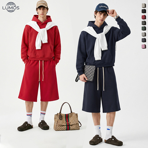 Conjunto de 2 Piezas, Sudadera con Capucha y Pantalones Cortos de Felpa Gruesa, Color Sólido, Estilo Urbano para <span class=keywords><strong>Hombre</strong></span> - Product Image 4
