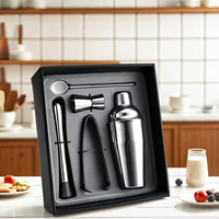 Ensemble d'outils de bar en acier inoxydable noir, shaker à cocktails élégant, doseur, pince, cuillère, marteau à glace, boîte cadeau pour les passionnés de cocktails