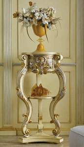 Premium Antique Luxury Solid Wooden Flower Stand <b>Side</b> <b>Table</b> Grey with Minimalist Design for Living Room - Product Image 2