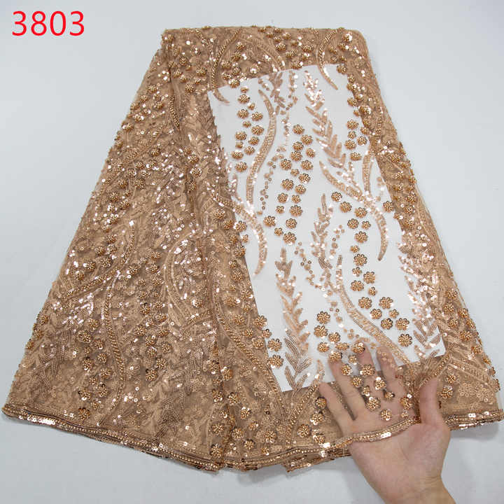 3803 Luxury Mesh Sequins Beads Lace Fabric French Embroidery 2024 High Quality Beaded Lace Fabric for Women Wedding Bridal Dress