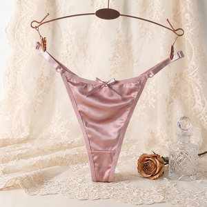 Sous-vêtements élégants en satin rose pour femmes, bretelles réglables, fines, taille basse, string, lingerie respirante en soie glacée, OEM ODM - Product Image 1