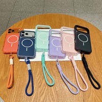 Coque antichoc magnétique IMD colorée en TPU+PC pour iPhone 14 15 16 17 18 Pro Max avec chargement sans fil et dragonne de maintien