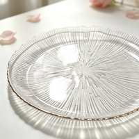 Assiette de table décorative réutilisable en verre transparent à bord doré, style américain vintage, pour mariage, fête, repas à domicile