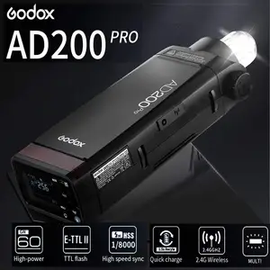 GODOX AD200Pro 200Ws 2.4G 1/8000 एचएसएस 500 पूर्ण पावर कैमरा स्ट्रोब फ्लैश लाइट के साथ 2900mAh बैटरी