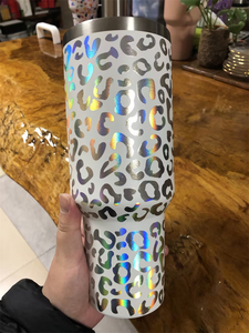 Logotipo personalizado leopardo perro pata y Animal diseño 40oz aislamiento láser tazas con mango de paja viaje brillo taza Tumble - Product Image 4