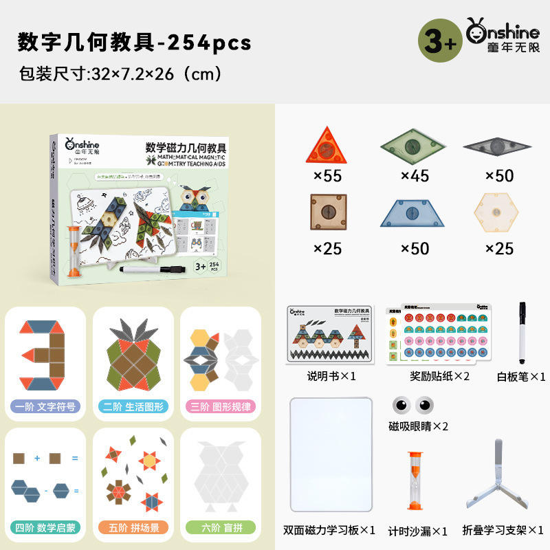 Aides pédagogiques magnétiques de géométrie mathématique, 254 pièces