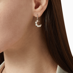 Joyería de plata esterlina para Mujer, pendientes de aro chapados en oro con perla y Luna, pendientes de oro para Mujer, pendientes de Luna Prata 925 - Product Image 5