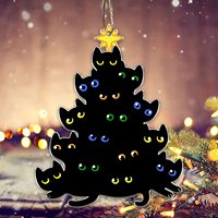 Adornos de gato negro plano acrílico 2D, decoración de Navidad, colgante de árbol con cordón para decoración del hogar, regalos de Feliz Año Nuevo