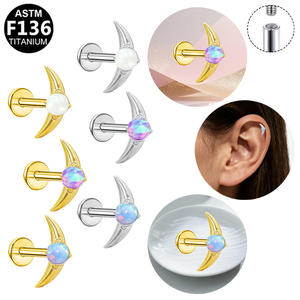 Gaby Titanium 16G Piercing corporel en or 6mm, en forme de lune, avec opale, pour lèvre, cartilage d'oreille et labret, pour femmes et enfants - Product Image 1