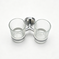 Support mural chromé double pour gobelets avec porte-gobelets en verre pour salle de bain