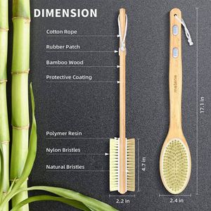 Long Handle Bamboo <b>Bath</b> 2-In-1 Natural Nylon Bristle Exfoliating Brush - Product Image 2
