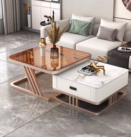 Table basse de luxe moderne avec plateau en verre et pierre, ensemble de salon tendance, nouveau design carré, rangement multifonctionnel pour les maisons compactes