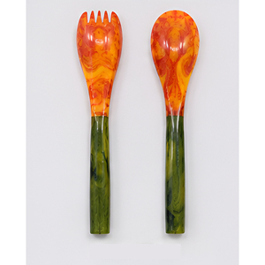 Ensemble de service à salade en résine marbrée bleu océan, cuillère et fourchette de service faites à la main, finition brillante, ustensiles de cuisine artistiques pour la table - Product Image 4