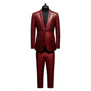 Men's Snake Print Leather Suit Set Wholesale Genuine Leather Custom Men Leather Snake Print Coat & Pants Fashion Suit - Product Image 1